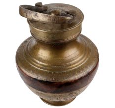 Brass And Copper Gangajal Pot With Carvings And Lid
