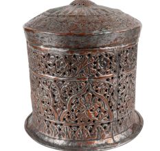 Decorative Copper Box With Lid Jali Cut Work Round Box