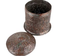 Decorative Copper Box With Lid Jali Cut Work Round Box