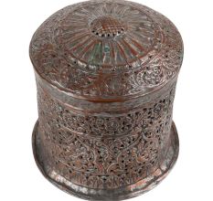 Decorative Copper Box With Lid Jali Cut Work Round Box