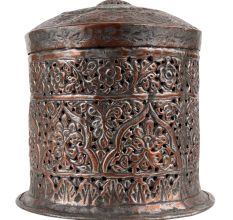 Decorative Copper Box With Lid Jali Cut Work Round Box