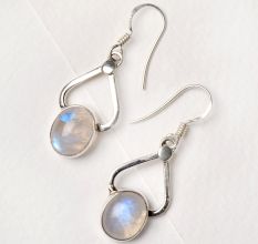 92.5 Sterling Silver Earrings Cabochon Moonstone Hanging Earrings