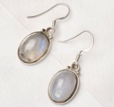 92.5 Sterling Silver Earrings Oval Bezel Set Moonstone Daily Wear Earrings