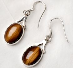 92.5 Sterling Silver Earrings  Oval Tiger Eye Dangler Earrings