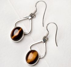 92.5 Sterling Silver Earrings Simple Design Tiger eye Drop Dangler Earrings
