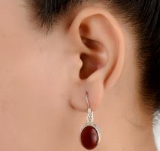 92.5 Sterling Silver Earrings Red Fire Cabochon Carnelian Celtic Earrings