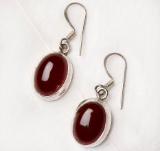 92.5 Sterling Silver Earrings Red Fire Cabochon Carnelian Celtic Earrings