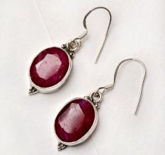 92.5 Sterling Silver Earrings Big Oval Pink Tourmaline Everyday Wear Drop Earrings