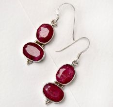 92.5 Sterling Silver Earrings Twin Oval Designer Pink Tourmaline Dangler Drop Earrings