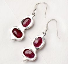 92.5 Sterling Silver Earrings Twin Oval Designer Pink Tourmaline Dangler Drop Earrings