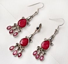 92.5 Sterling Silver Pink Tourmaline Earrings And Pendant Set