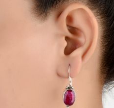 92.5 Sterling Silver Earrings Bezel Set Pink Tourmaline Simple Drop Earrings