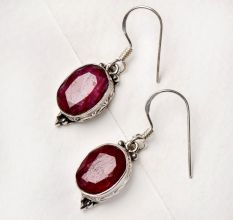 92.5 Sterling Silver Earrings Bezel Set Pink Tourmaline Simple Drop Earrings