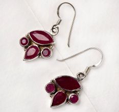 92.5 Sterling Silver Earrings Four Studded Pink Tourmaline Designer Earrings