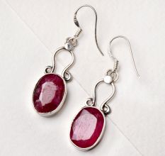 92.5 Sterling Silver Earrings Hook Style Pink Tourmaline Dangler Earrings