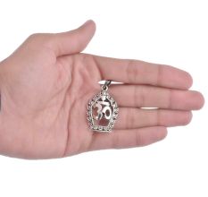 92.5 Sterling Silver Om Pendant In Prabhavali Frame for Men and Women