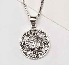 92.5 Sterling Silver Om Design  Floral Jali work Filigree Pendant