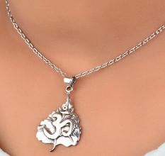 Hand Crafted 92.5 Sterling Silver Leafy Aum Pendant