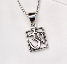 92.2 Sterling Silver Pendant Om Symbol In Square Frame