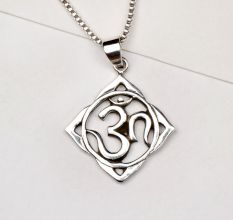 92.5 Sterling Silver Square Frame Om Pendant