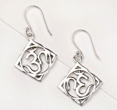 92.5 Sterling Silver Earrings Om Lotus Leaf Spiritual Earrings