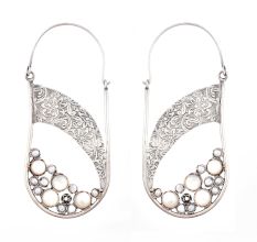 92.5 Sterling Silver Earrings Boho Semi precious Moonstones  and Floral band