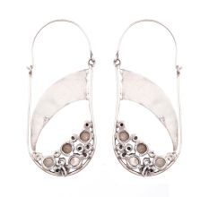 92.5 Sterling Silver Earrings Boho Semi precious Moonstones  and Floral band
