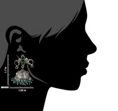92.5 Sterling Silver Earrings Twin Peacock Oxidised Green Onyx Jhumki Earrings