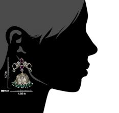 92.5 Sterling Silver Earrings Twin Peacock Pink Tourmaline And Green Agate Beads Jhumkis