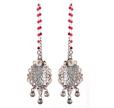 Sterling 92.5 Silver Earring Pink Tourmaline Chain Beaded Jhumkis