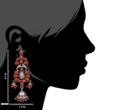 92.5 Stling Silver Earrings Dangler Jhumkis With Red Coral Stones