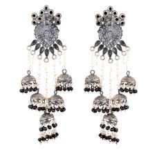 92.5 Sterling Silver Earrings Bahubali Four Layered Black Onyx Beads Jhumki  Earring