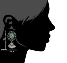 Traditional 92.5 Sterling Silver Earrings Fancy Designer Green Onyx Stone Oxidized Jhumki Earrings