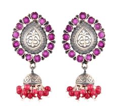 92.5 Sterling Silver Earrings Pink Tourmaline Floral Drop Earrings