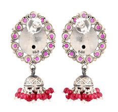 92.5 Sterling Silver Earrings Pink Tourmaline Floral Drop Earrings