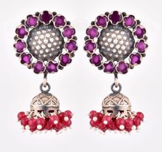 92.5 Sterling Silver Earrings Sunflower Design In Pink Tourmaline Designer Wear Earrings