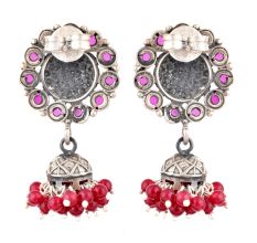 92.5 Sterling Silver Earrings Sunflower Design In Pink Tourmaline Designer Wear Earrings