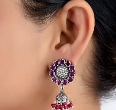 92.5 Sterling Silver Earrings Sunflower Design In Pink Tourmaline Designer Wear Earrings