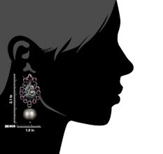92.5 Sterling Silver Peacock Engraved Pink Tourmaline studded Ball Drop Earrings