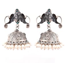 92.5 Sterling Silver Earrings Twin Peacock Oxidized Turquoise Jhumki Earrings