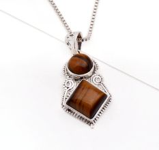 925 Sterling Silver Tiger Eye Pendant In Square And Round Shape