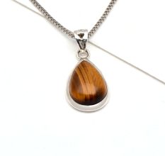 92.5 Sterling Silver Pendant Single Tiger Eye Pendant