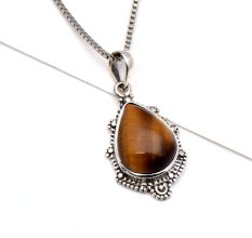 Handcrafted 92.5 Sterling Silver Pendant with Teardrop Shaped Tiger Eye Stone