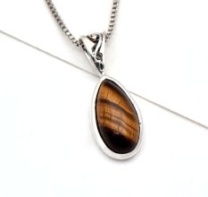 Bezel Setting Tiger's Eye 925 Sterling Silver Pendant
