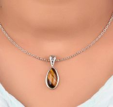 Bezel Setting Tiger's Eye 925 Sterling Silver Pendant