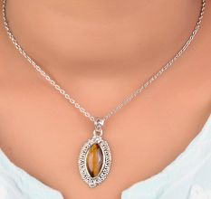 925 Silver Oval Tiger Eye Pendant Jewelry Border Design