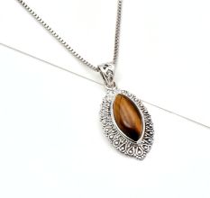 925 Silver Oval Tiger Eye Pendant Jewelry Border Design
