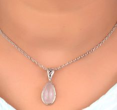 92.5 Sterling Silver Pendant Rose Quartz Pear Shaped  Pendant