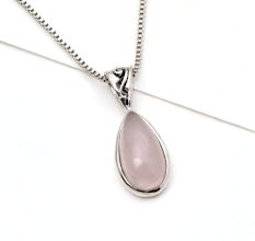 92.5 Sterling Silver Pendant Rose Quartz Pear Shaped  Pendant