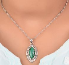 92.5 Sterling Silver Pendent Green Malachite With Traditional Border Design